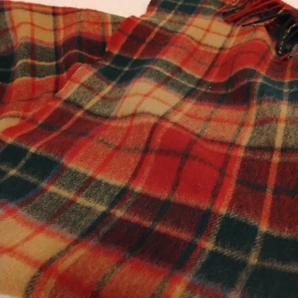 McCabe Red Plaid Fringe 100% Wool Scarf Eclectic Grandpa